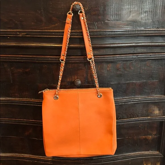 DKNY Gold Chain Vibrant Orange Shoulder Bag - Picture 4 of 5